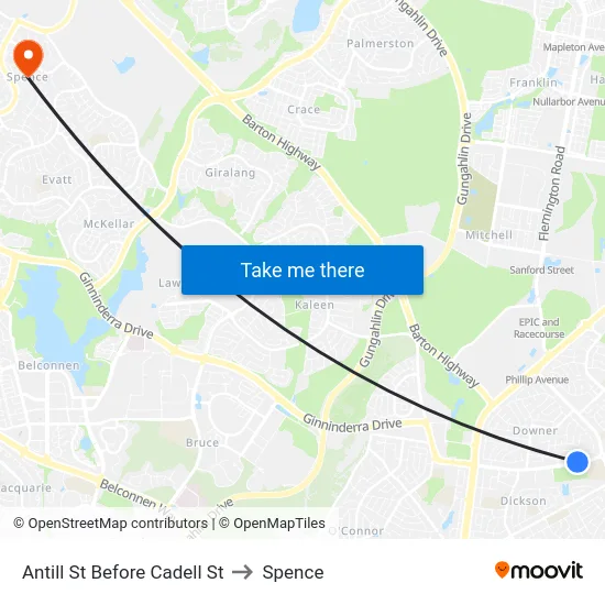 Antill St Before Cadell St to Spence map