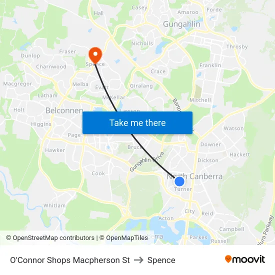 O'Connor Shops Macpherson St to Spence map