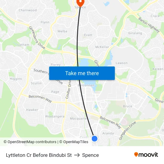 Lyttleton Cr Before Bindubi St to Spence map