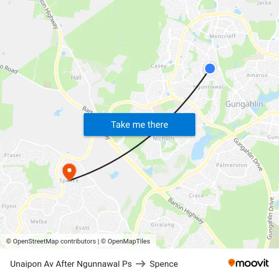 Unaipon Av After Ngunnawal Ps to Spence map