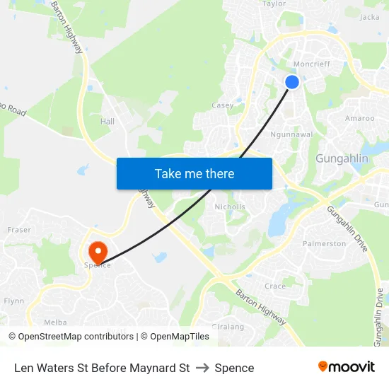 Len Waters St Before Maynard St to Spence map