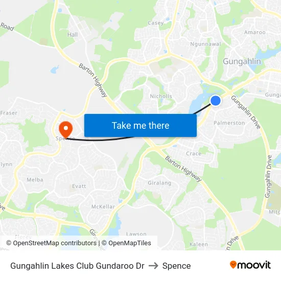 Gungahlin Lakes Club Gundaroo Dr to Spence map