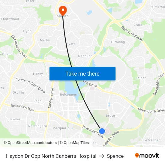 Haydon Dr Opp North Canberra Hospital to Spence map