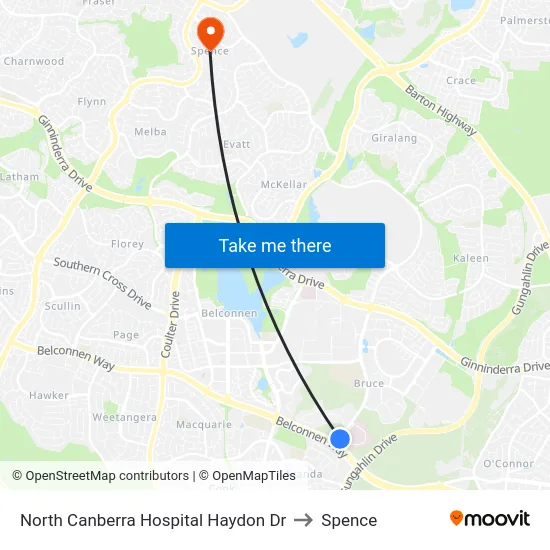 North Canberra Hospital Haydon Dr to Spence map