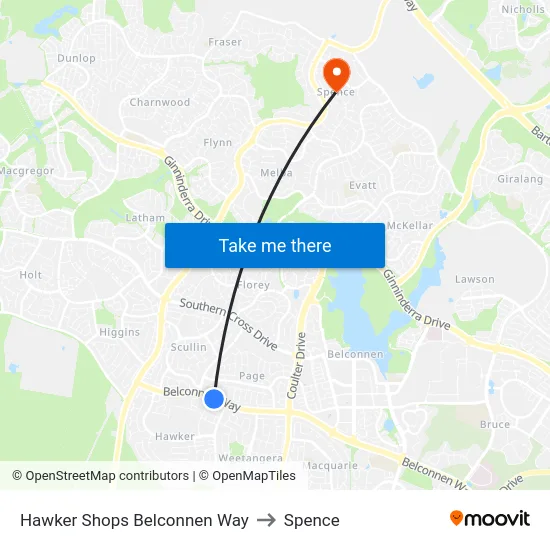 Hawker Shops Belconnen Way to Spence map