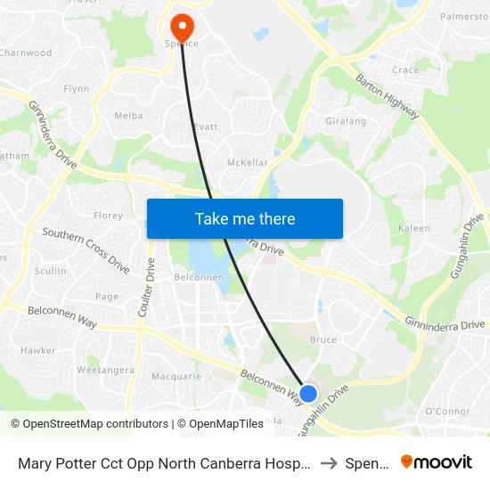 Mary Potter Cct Opp North Canberra Hospital to Spence map