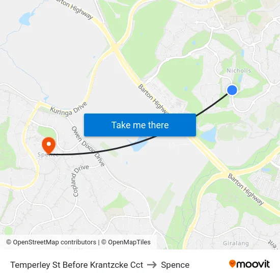 Temperley St Before Krantzcke Cct to Spence map