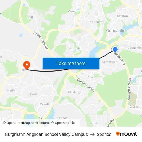 Burgmann Anglican School Valley Campus to Spence map