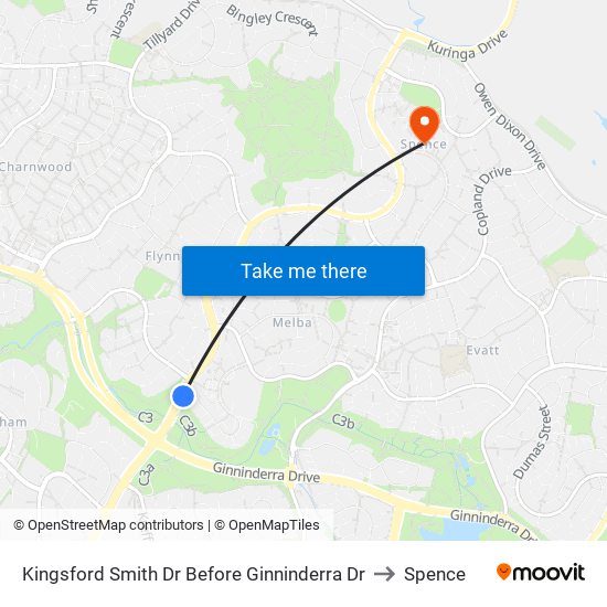 Kingsford Smith Dr Before Ginninderra Dr to Spence map