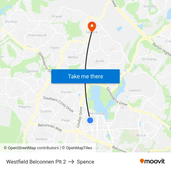 Westfield Belconnen Plt 2 to Spence map