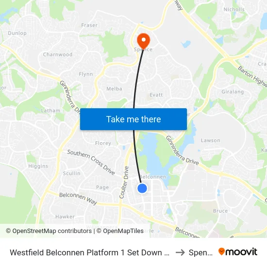 Westfield Belconnen Platform 1 Set Down Only to Spence map