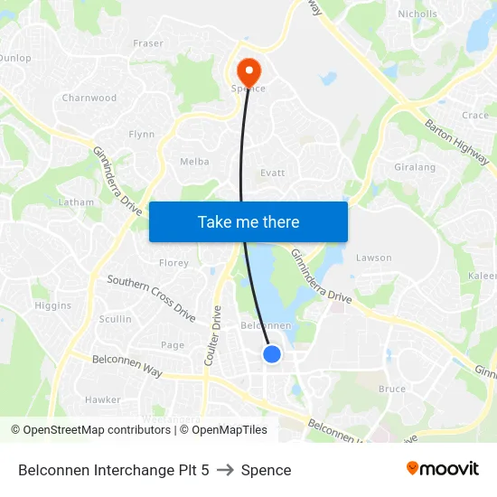 Belconnen Interchange Plt 5 to Spence map