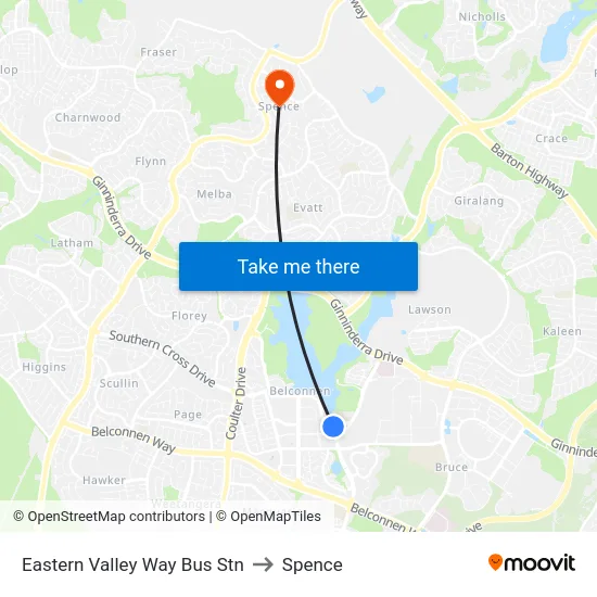 Eastern Valley Way Bus Stn to Spence map