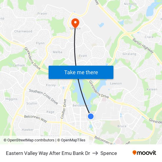 Eastern Valley Way After Emu Bank Dr to Spence map