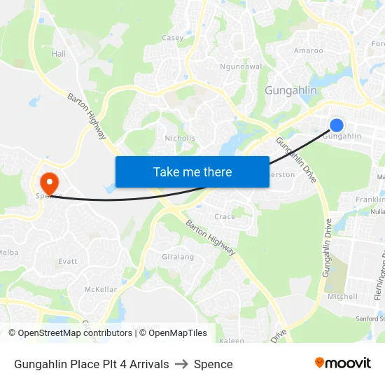 Gungahlin Place Plt 4 Arrivals to Spence map
