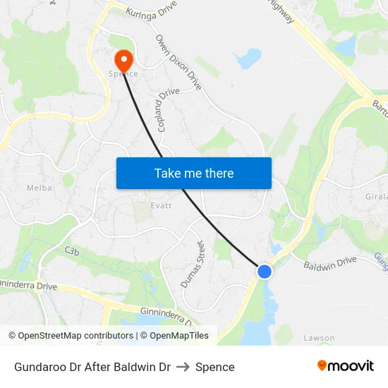 Gundaroo Dr After Baldwin Dr to Spence map