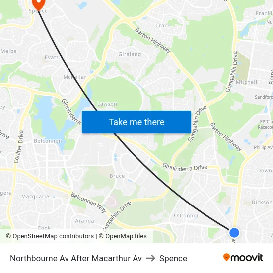 Northbourne Av After Macarthur Av to Spence map