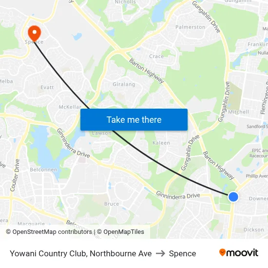 Yowani Country Club, Northbourne Ave to Spence map