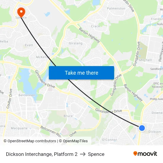 Dickson Interchange, Platform 2 to Spence map