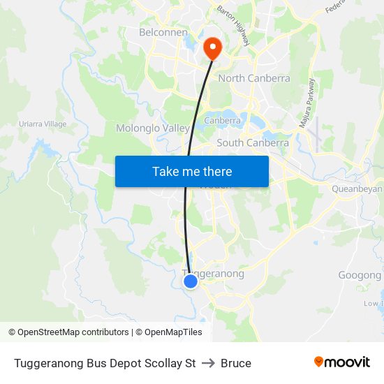 Tuggeranong Bus Depot Scollay St to Bruce map