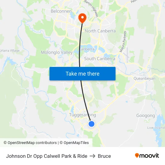 Johnson Dr Opp Calwell Park & Ride to Bruce map