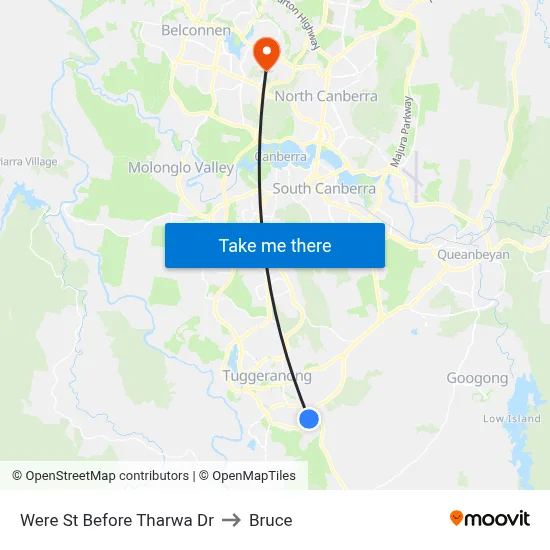 Were St Before Tharwa Dr to Bruce map