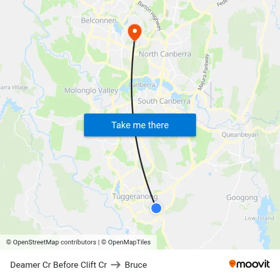 Deamer Cr Before Clift Cr to Bruce map