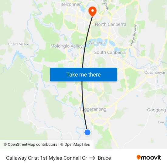 Callaway Cr at 1st Myles Connell Cr to Bruce map