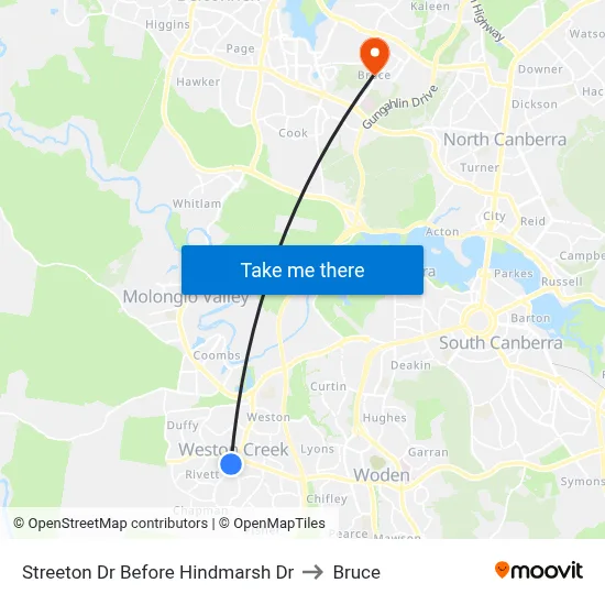 Streeton Dr Before Hindmarsh Dr to Bruce map