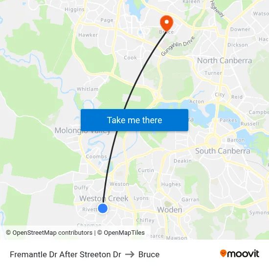 Fremantle Dr After Streeton Dr to Bruce map