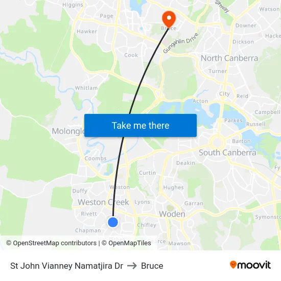 St John Vianney Namatjira Dr to Bruce map
