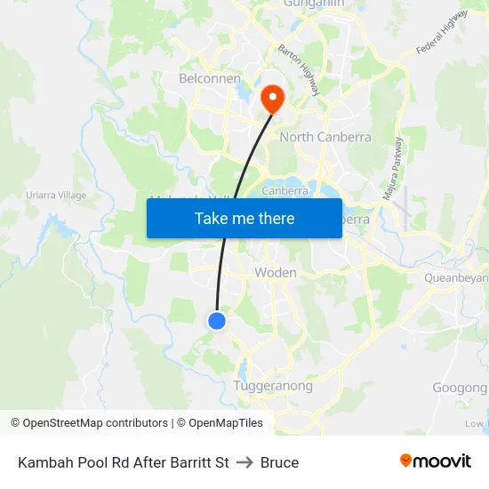 Kambah Pool Rd After Barritt St to Bruce map