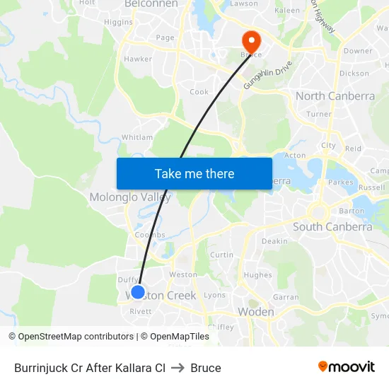 Burrinjuck Cr After Kallara Cl to Bruce map