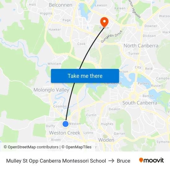 Mulley St Opp Canberra Montessori School to Bruce map