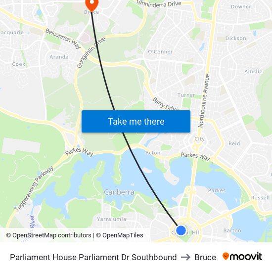 Parliament House Parliament Dr Southbound to Bruce map