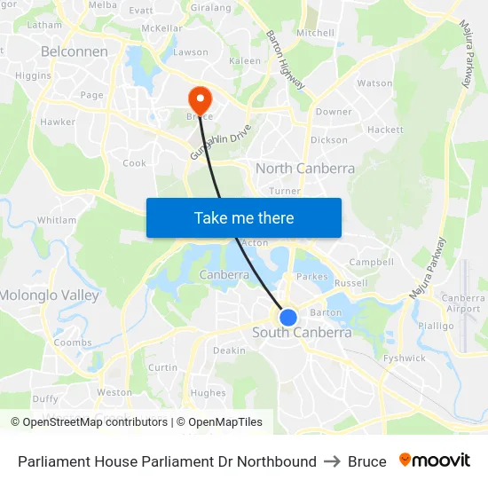 Parliament House Parliament Dr Northbound to Bruce map