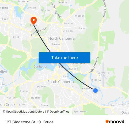 127 Gladstone St to Bruce map