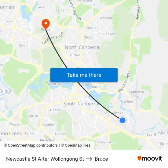 Newcastle St After Wollongong St to Bruce map