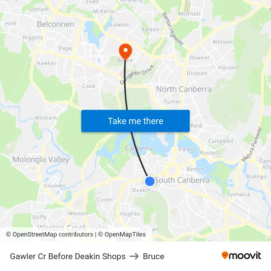 Gawler Cr Before Deakin Shops to Bruce map