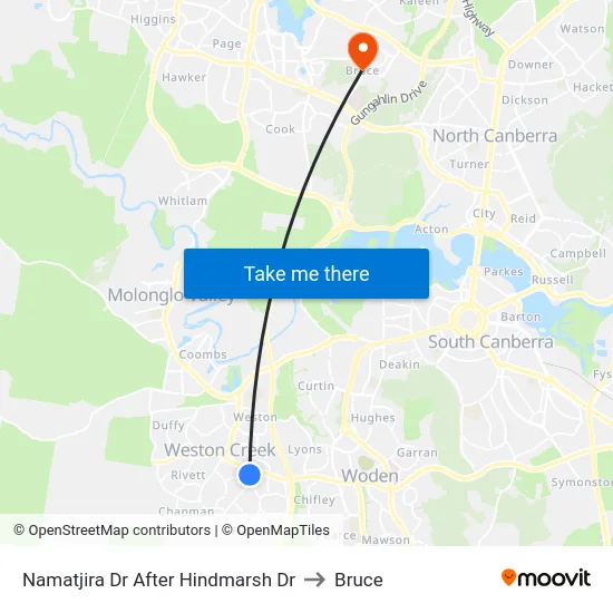 Namatjira Dr After Hindmarsh Dr to Bruce map