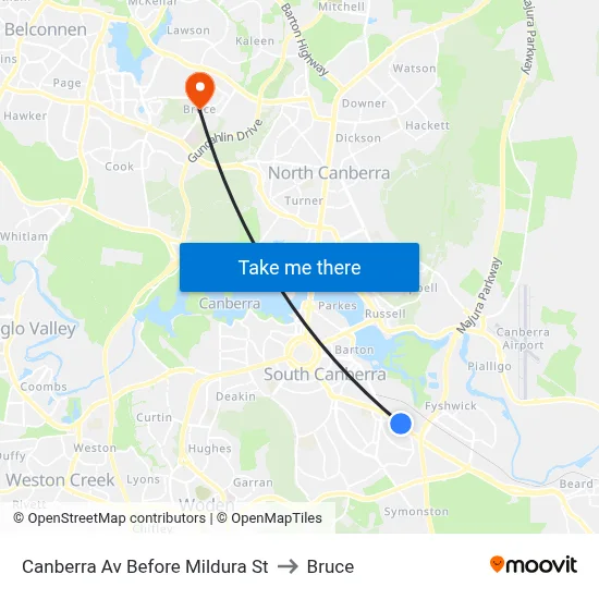 Canberra Av Before Mildura St to Bruce map