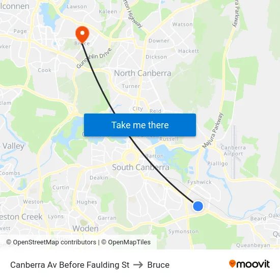 Canberra Av Before Faulding St to Bruce map