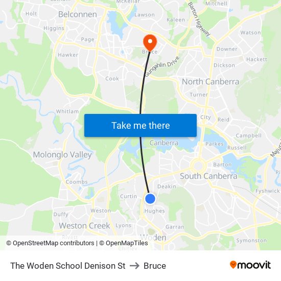 The Woden School Denison St to Bruce map