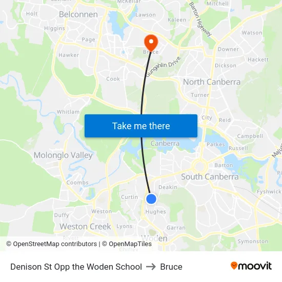 Denison St Opp the Woden School to Bruce map