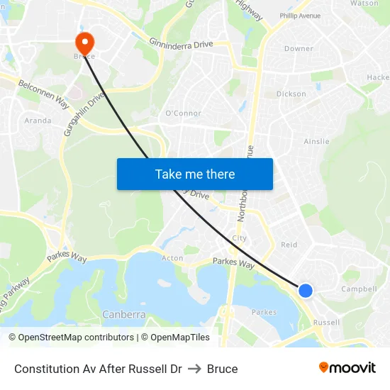Constitution Av After Russell Dr to Bruce map