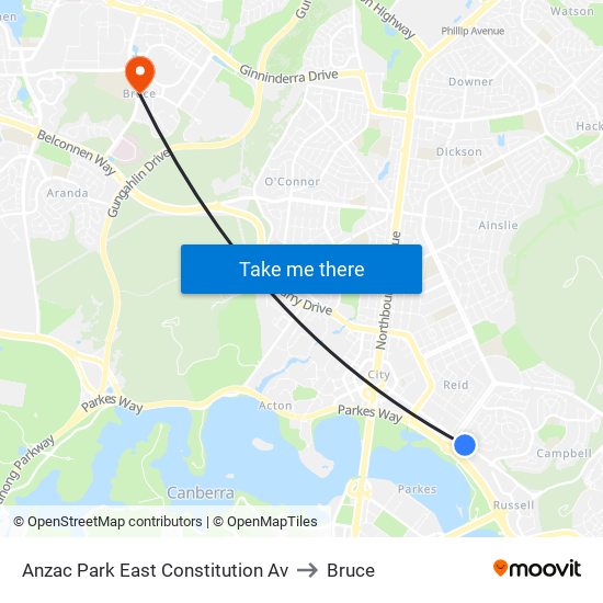 Anzac Park East Constitution Av to Bruce map
