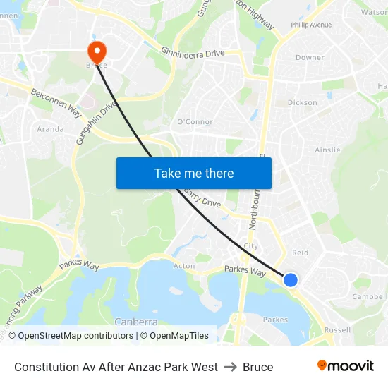 Constitution Av After Anzac Park West to Bruce map