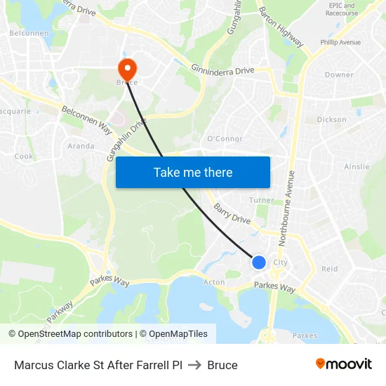 Marcus Clarke St After Farrell Pl to Bruce map