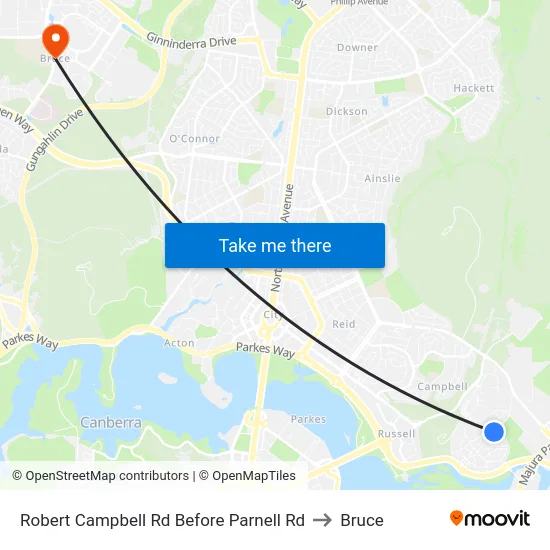 Robert Campbell Rd Before Parnell Rd to Bruce map