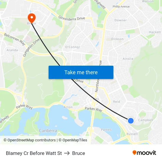 Blamey Cr Before Watt St to Bruce map